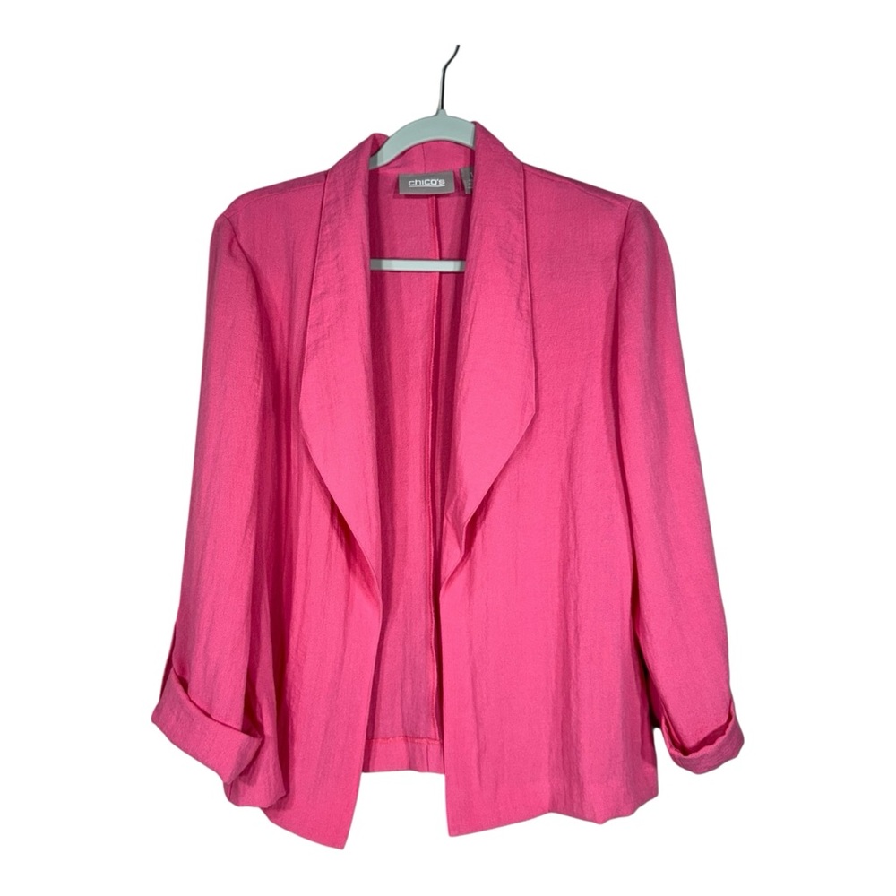 Chicos Pink Open Cardigan Jacket Roll Tab Sleeves Size 1 (Med/8)